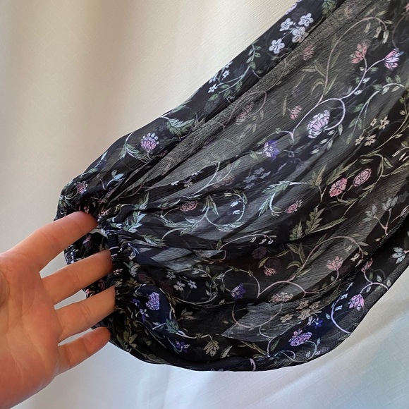 Ted Baker London Women's Dark Floral Mini Dress Small Sheer Ballon Sleeve - Picture 7 of 17